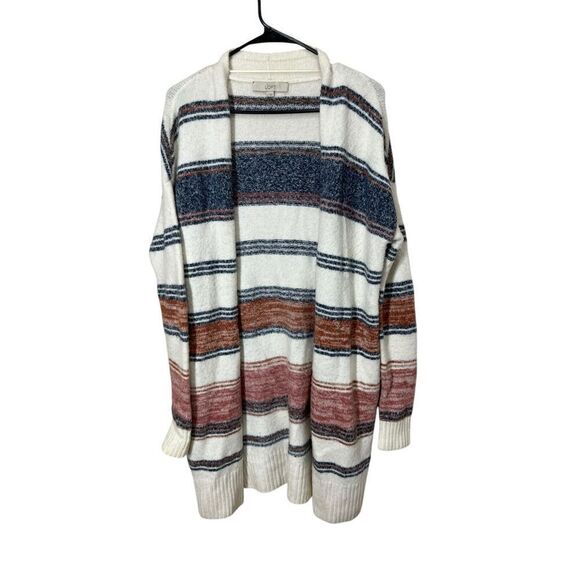 Loft Womens Open Front Long Cardigan Multicolor Stripe Pockets Size S‎ Soft Cozy - Picture 8 of 11